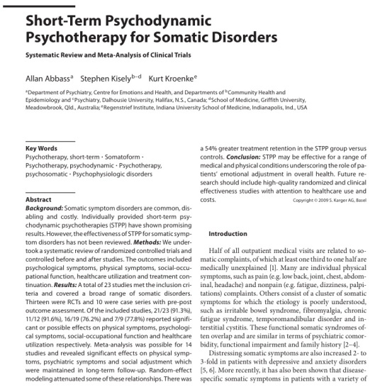  Short-Term Psychodynamic Psychotherapy for Somatic Disorders 