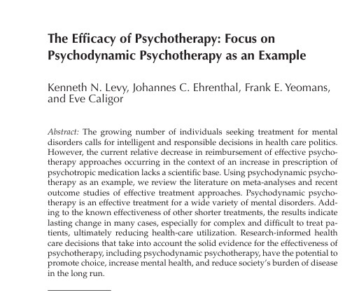 The Efficacy of Psychotherapy: Focus on Psychodynamic Psychotherapy as an Example