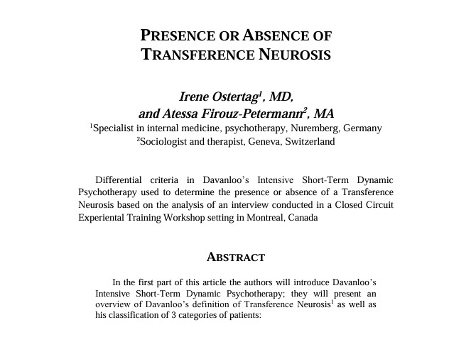 PRESENCE OR ABSENCE OF TRANSFERENCE NEUROSIS