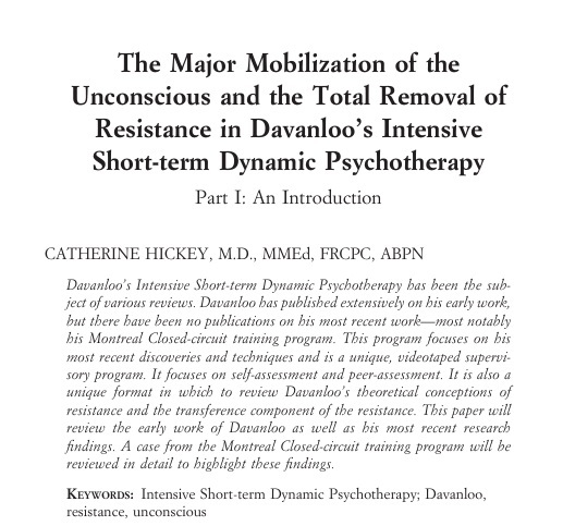 The Major Mobilization of the Unconscious and the Total Removal of Resistance in Davanloo’s Intensive Short-term Dynamic Psychotherapy