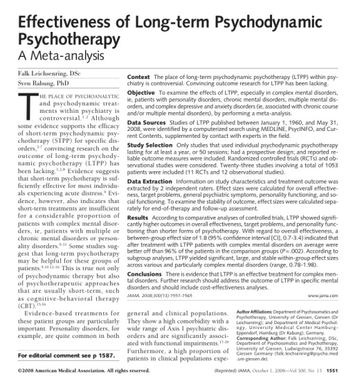 Effectiveness of Long-term Psychodynamic Psychotherapy