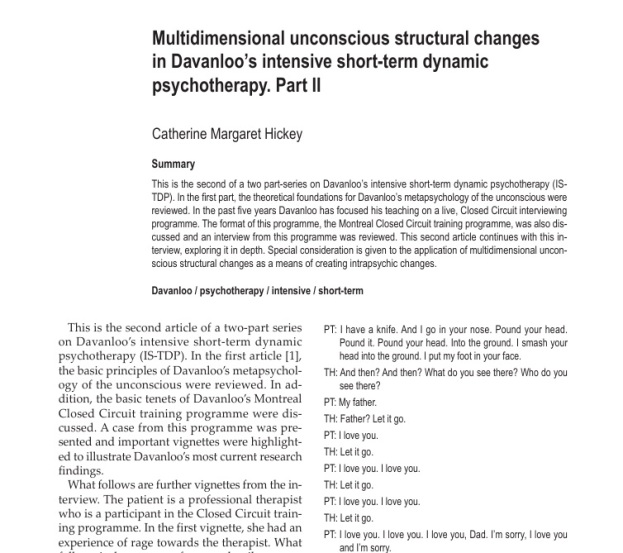 Multidimensional unconscious structural changes in Davanloo’s intensive short-term dynamic psychotherapy. Part II