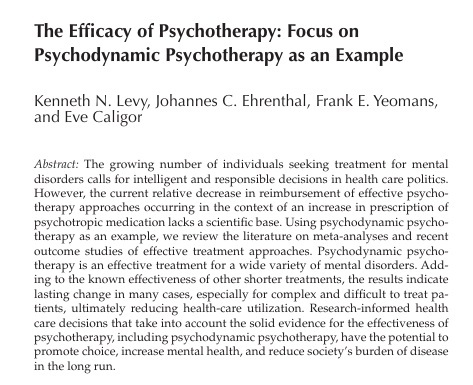 The Efficacy of Psychotherapy: Focus on Psychodynamic Psychotherapy as an Example