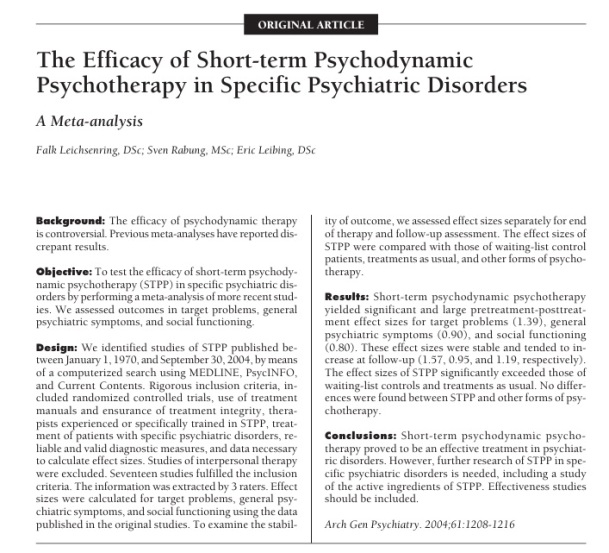 TheEfficacyofShort-termPsychodynamic PsychotherapyinSpecificPsychiatricDisorders