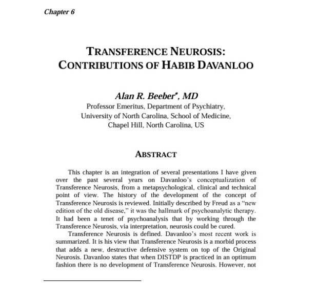 Transference Neurosis: contribution of habib davanloo