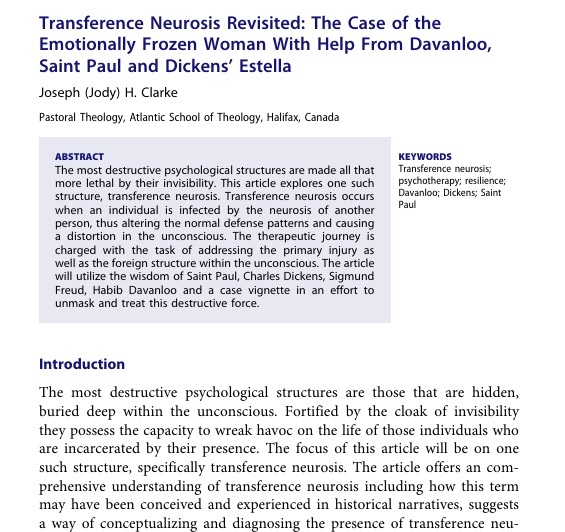 Transference Neurosis Revisited: The Case of the Emotionally Frozen Woman With Help From Davanloo, Saint Paul and Dickens’ Estella